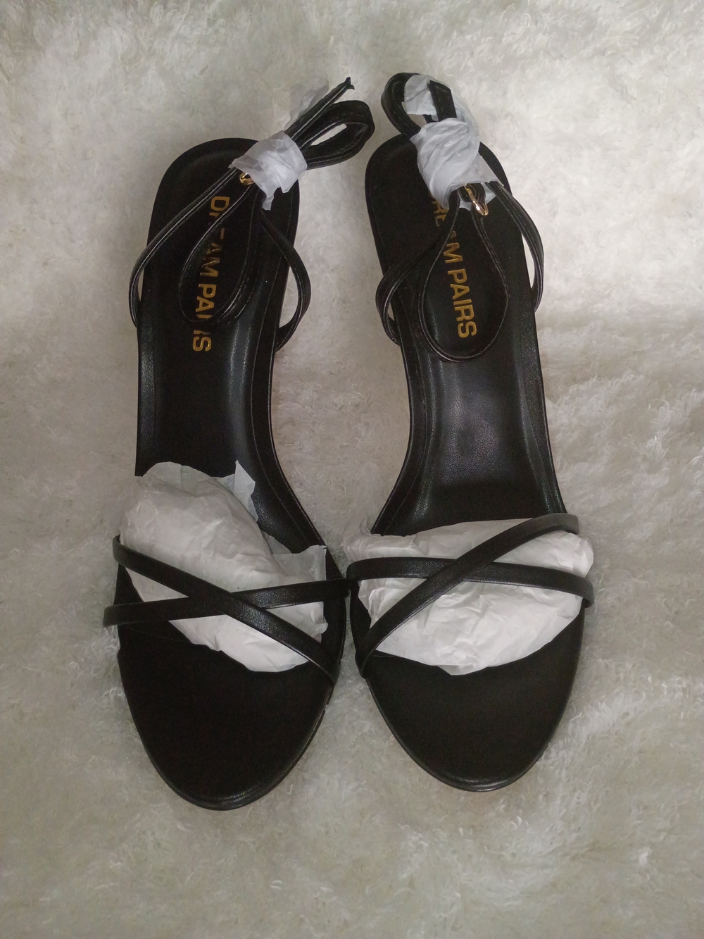 DREAM PAIRS Black Strappy Stiletto Heels Size 8 | Open Toe Ankle Strap Pumps